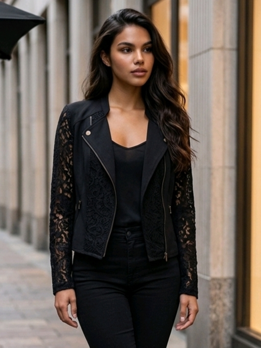 Candie's Black Y2K Lace Moto Jacket Indie Sleeze & Soft Grunge Trends XL EUC